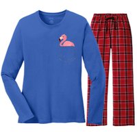 Cute Adorable Mini Flamingo in Pocket Women's Long Sleeve Flannel Pajama Set 