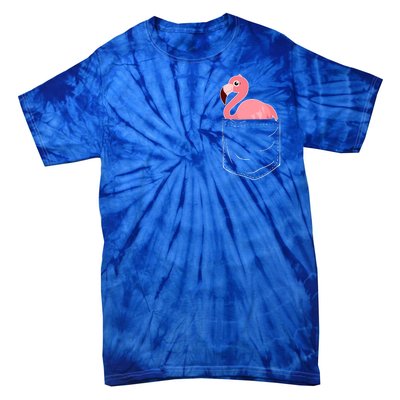 Cute Adorable Mini Flamingo in Pocket Tie-Dye T-Shirt