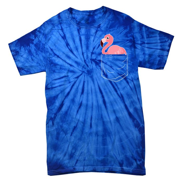 Cute Adorable Mini Flamingo in Pocket Tie-Dye T-Shirt