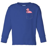 Cute Adorable Mini Flamingo in Pocket Toddler Long Sleeve Shirt