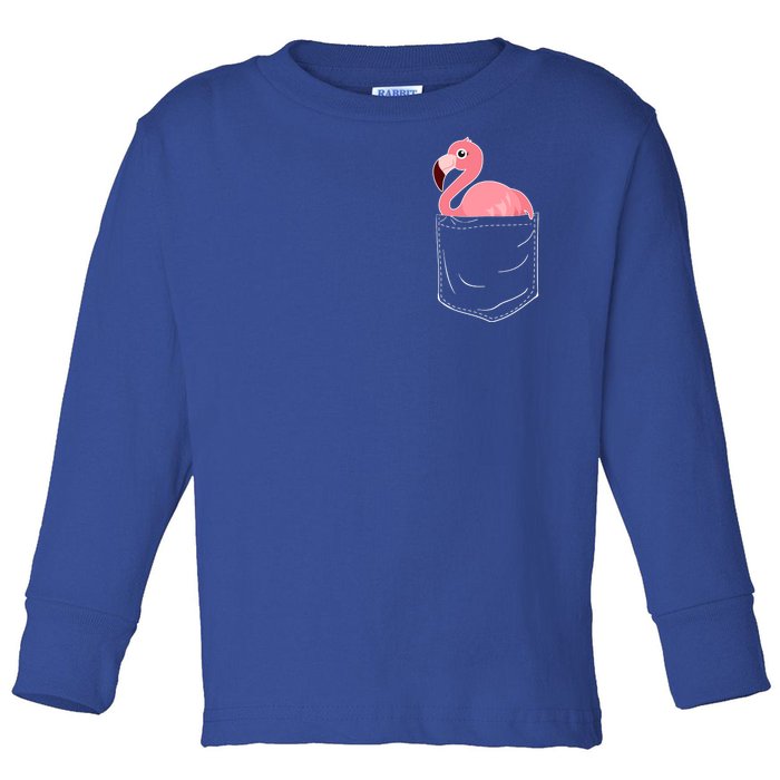 Cute Adorable Mini Flamingo in Pocket Toddler Long Sleeve Shirt