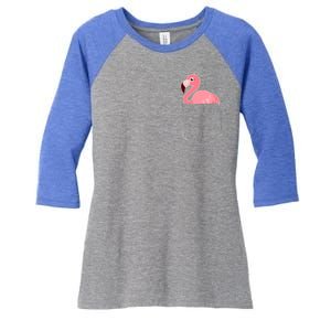 Cute Adorable Mini Flamingo in Pocket Women's Tri-Blend 3/4-Sleeve Raglan Shirt