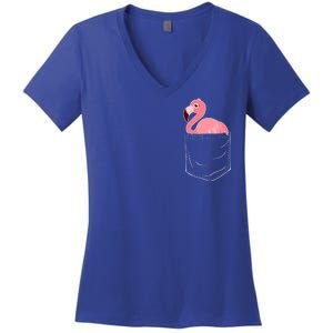 Cute Adorable Mini Flamingo in Pocket Women's V-Neck T-Shirt