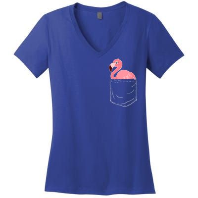 Cute Adorable Mini Flamingo in Pocket Women's V-Neck T-Shirt