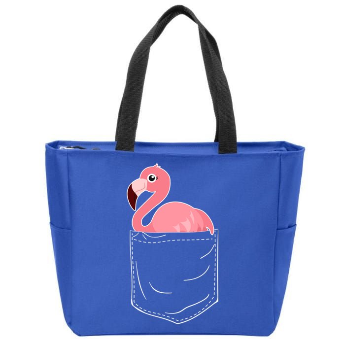 Cute Adorable Mini Flamingo in Pocket Zip Tote Bag