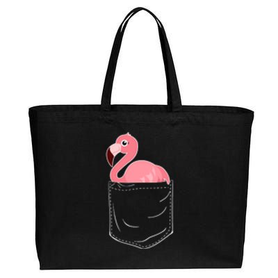 Cute Adorable Mini Flamingo in Pocket Cotton Canvas Jumbo Tote