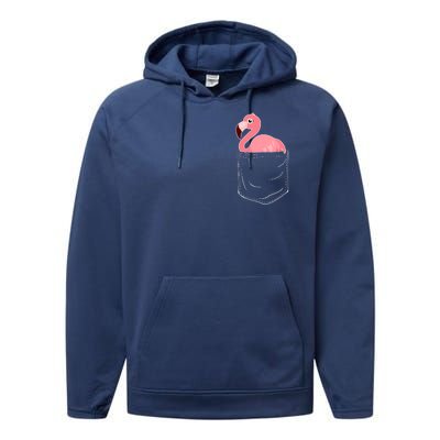 Cute Adorable Mini Flamingo in Pocket Performance Fleece Hoodie