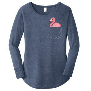 Cute Adorable Mini Flamingo in Pocket Women's Perfect Tri Tunic Long Sleeve Shirt