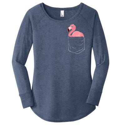 Cute Adorable Mini Flamingo in Pocket Women's Perfect Tri Tunic Long Sleeve Shirt