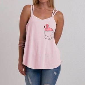 Cute Adorable Mini Flamingo in Pocket Women's Strappy Tank