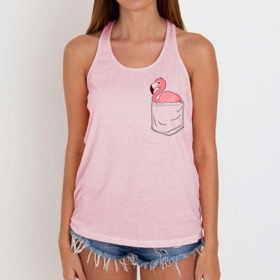 Cute Adorable Mini Flamingo in Pocket Women's Knotted Racerback Tank