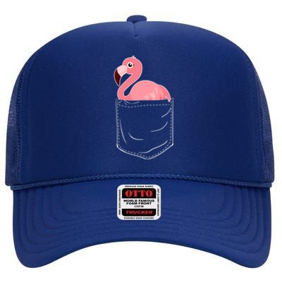 Cute Adorable Mini Flamingo in Pocket High Crown Mesh Back Trucker Hat