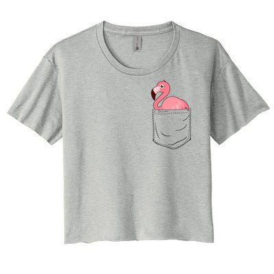 Cute Adorable Mini Flamingo in Pocket Women's Crop Top Tee