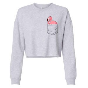 Cute Adorable Mini Flamingo in Pocket Cropped Pullover Crew