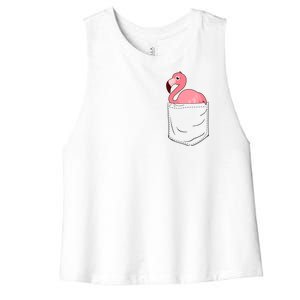 Cute Adorable Mini Flamingo in Pocket Women's Racerback Cropped Tank