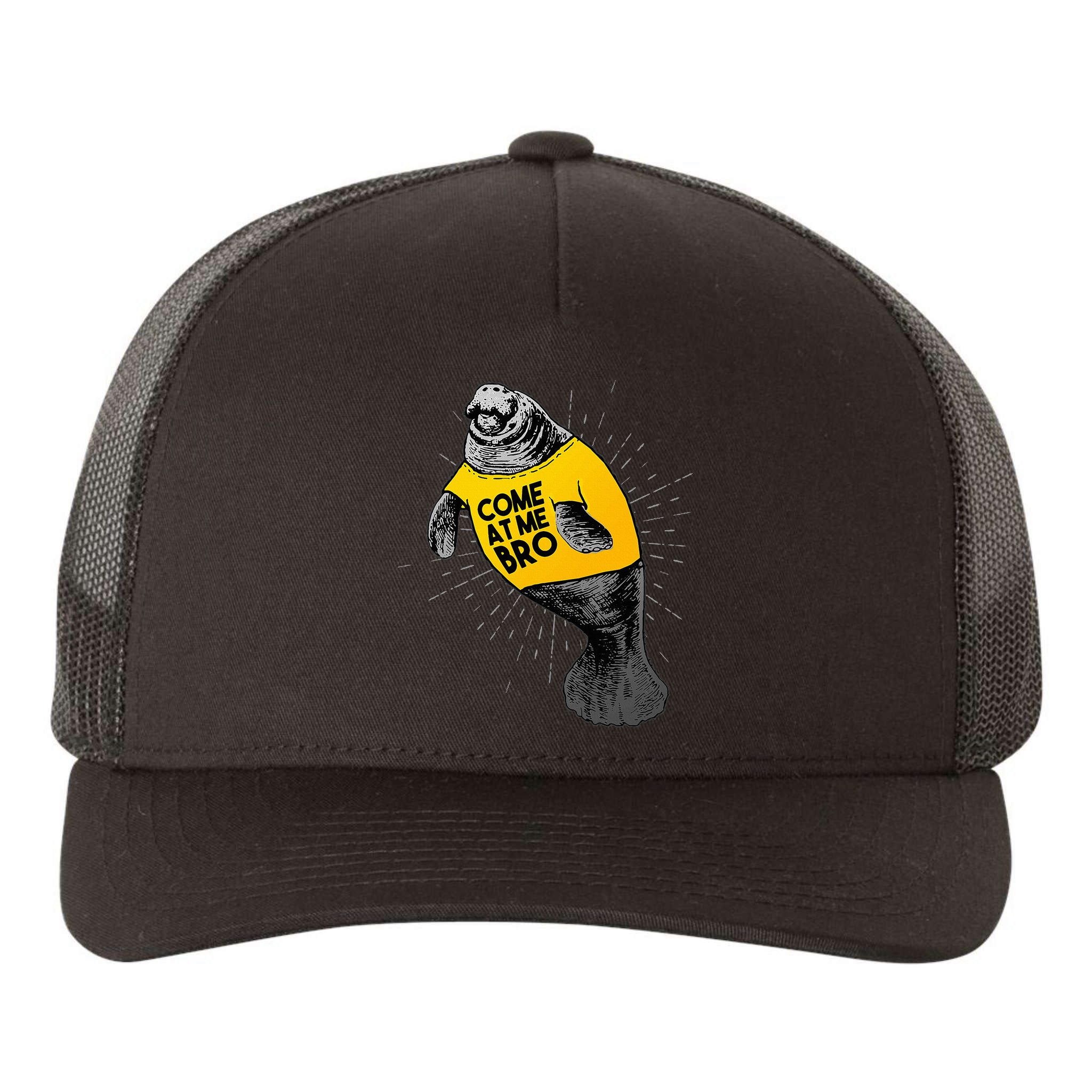 Come At Me Bro Manatee With Yellow Top Yupoong Adult 5-Panel Trucker Hat