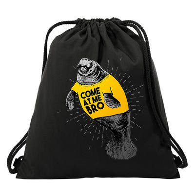 Come At Me Bro Manatee With Yellow Top Drawstring Bag