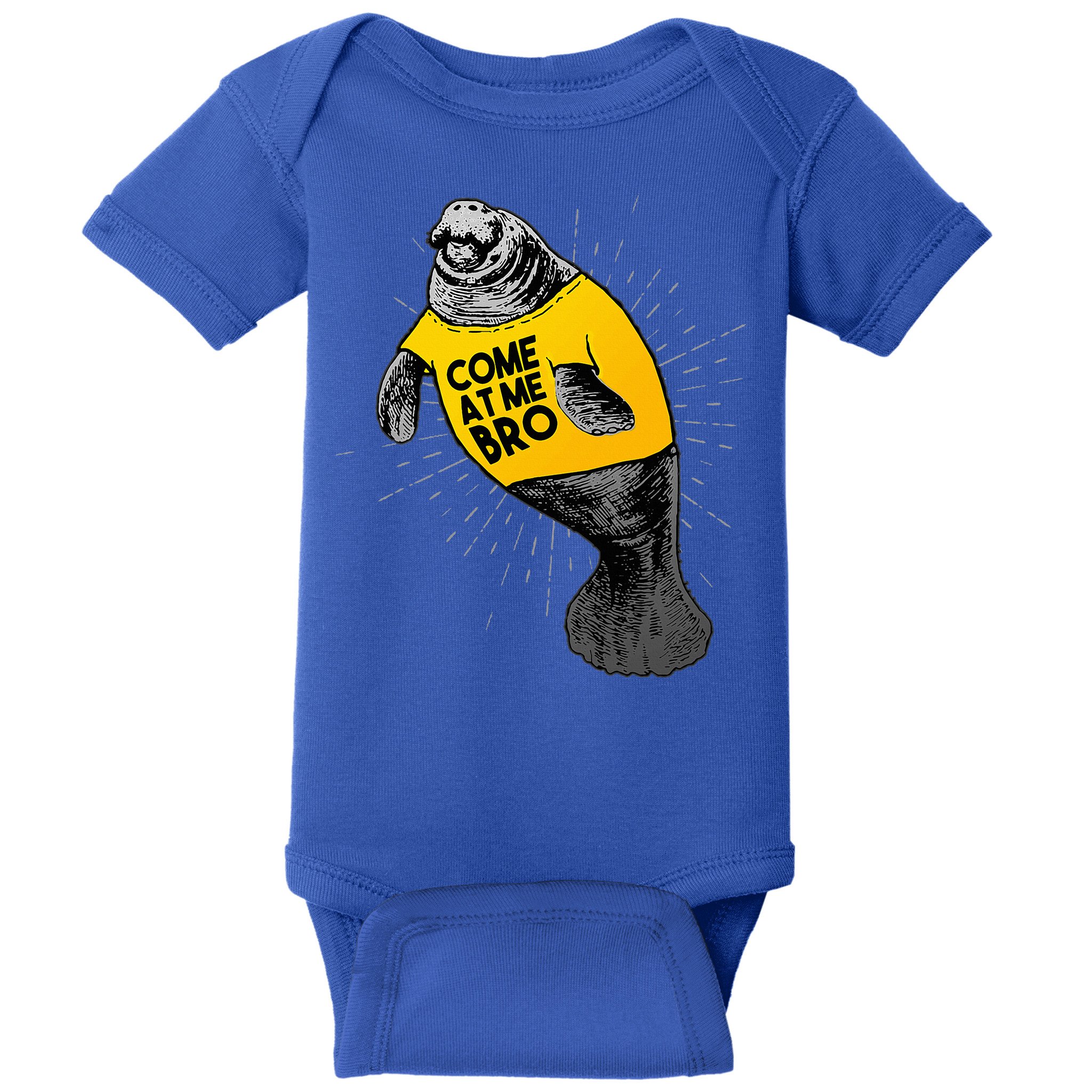 Come At Me Bro Manatee With Yellow Top Baby Bodysuit