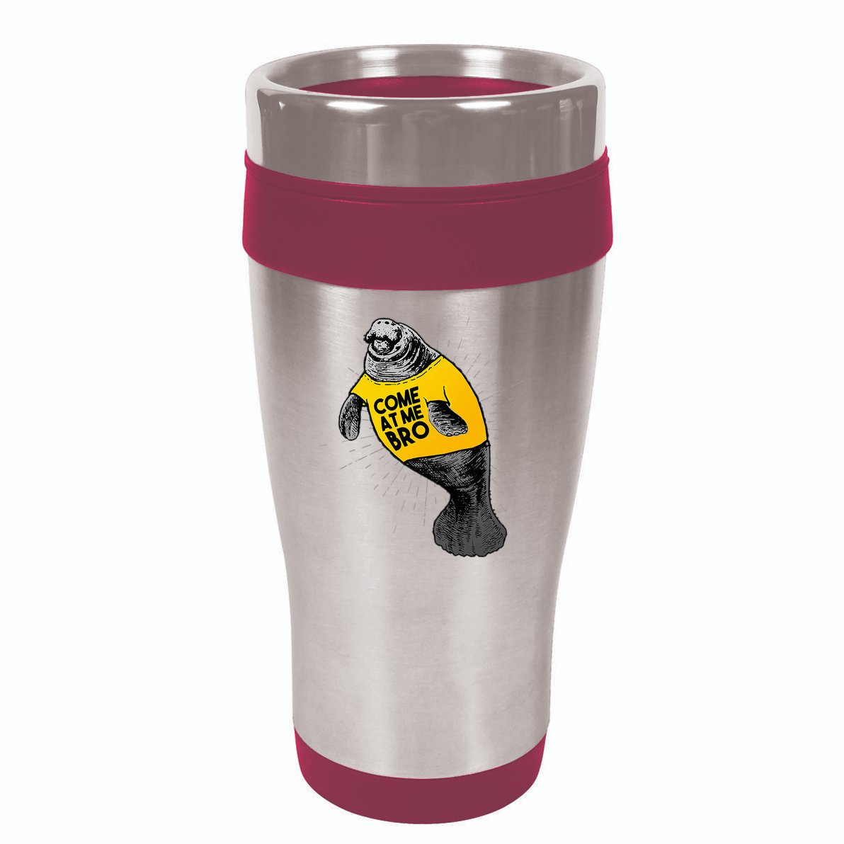 Come At Me Bro Manatee With Yellow Top 16oz Travel Tumbler