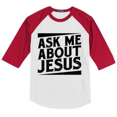 Christianity Ask Me About Jesus Christian Gift Kids Colorblock Raglan Jersey