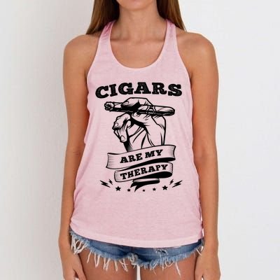 Cigars Are My Therapy Cigars Smoker Smiking Cigar Gift Women's Knotted Racerback Tank