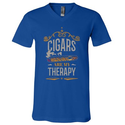 Cigars Are My Therapy Funny Vintage Cigar Gift V-Neck T-Shirt