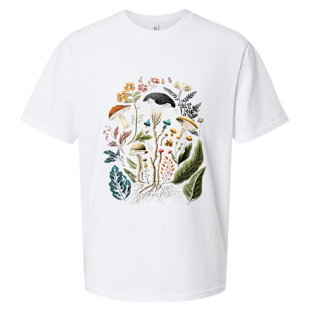 Cottagecore Aesthetic Mushrooms And Plants Sueded Cloud Jersey T-Shirt
