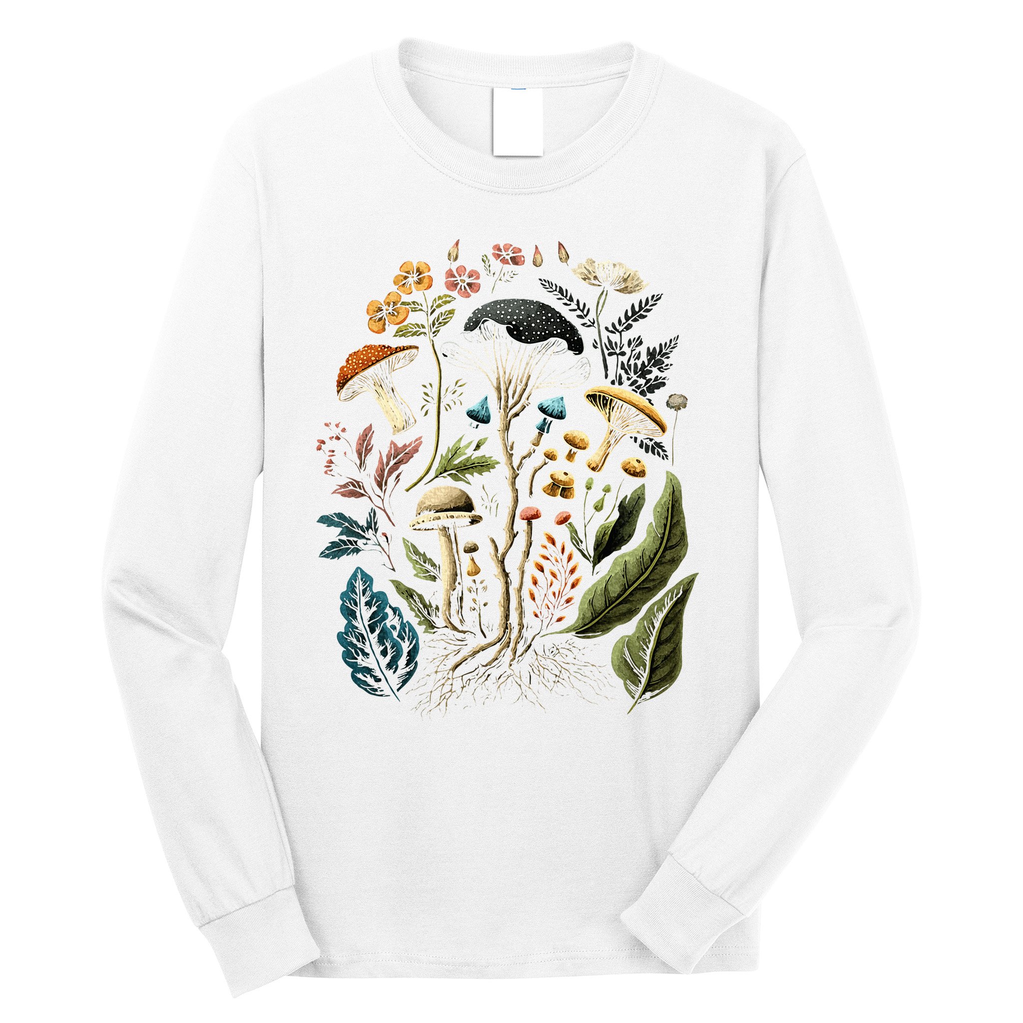 Cottagecore Aesthetic Mushrooms And Plants Long Sleeve Shirt