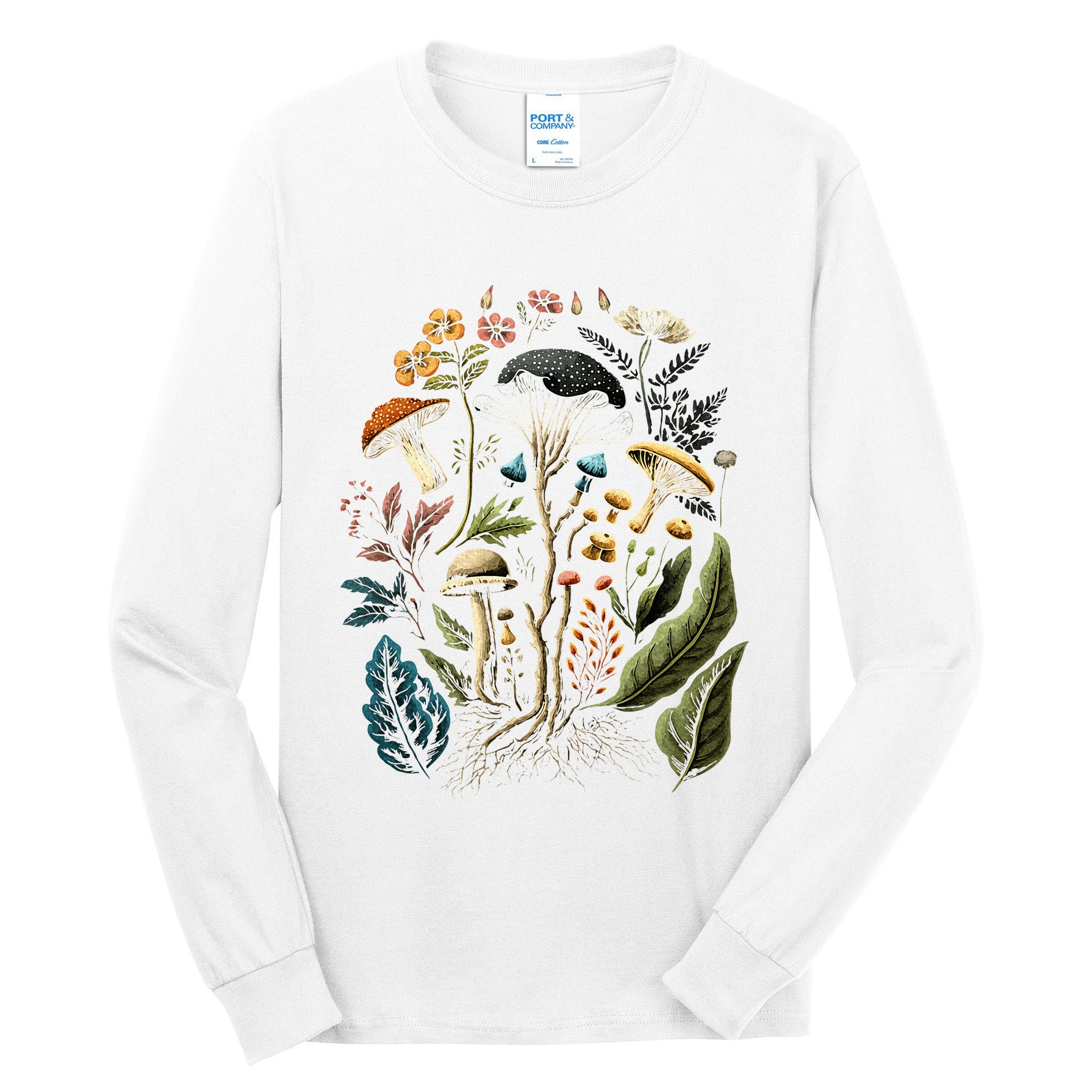 Cottagecore Aesthetic Mushrooms And Plants Tall Long Sleeve T-Shirt