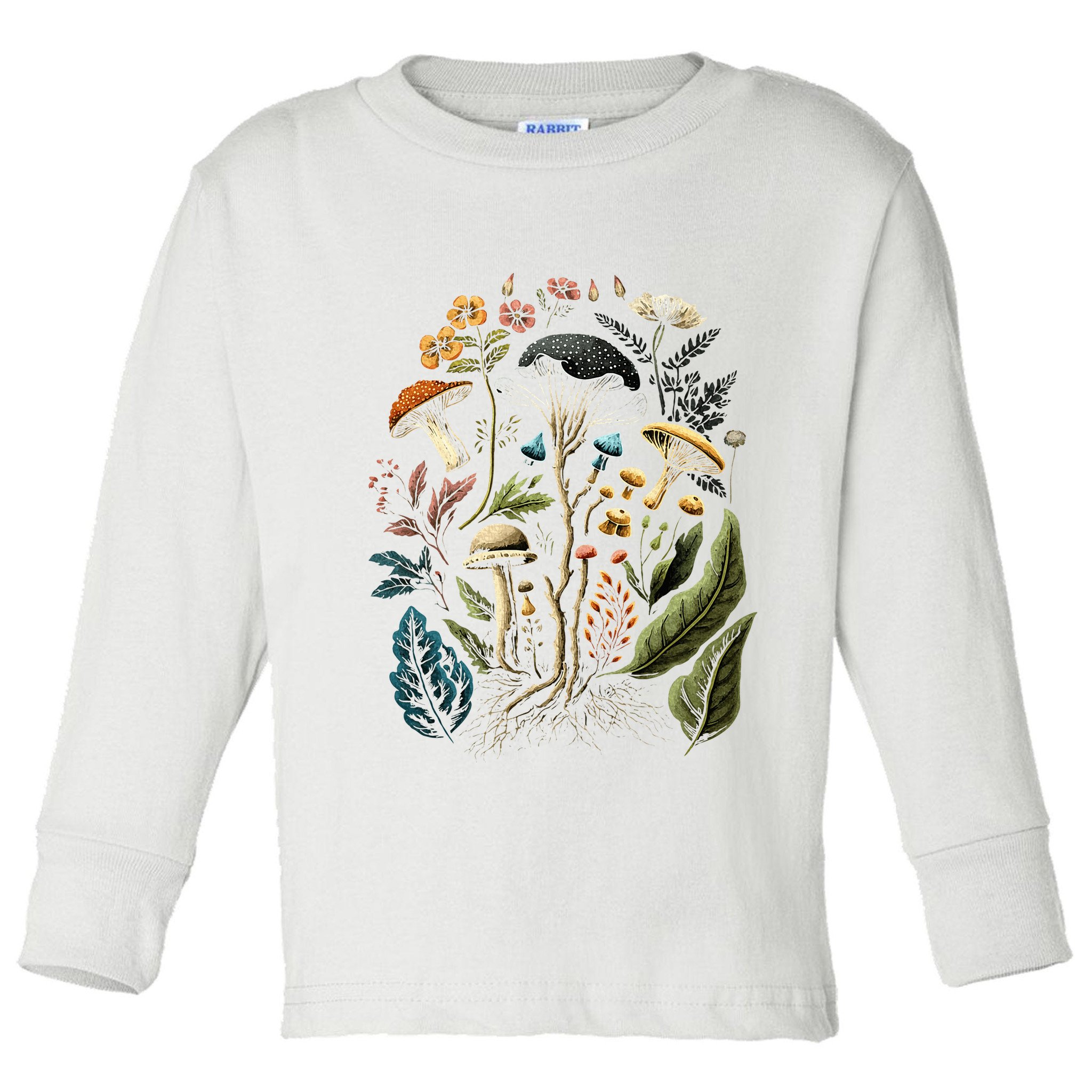 Cottagecore Aesthetic Mushrooms And Plants Toddler Long Sleeve Shirt