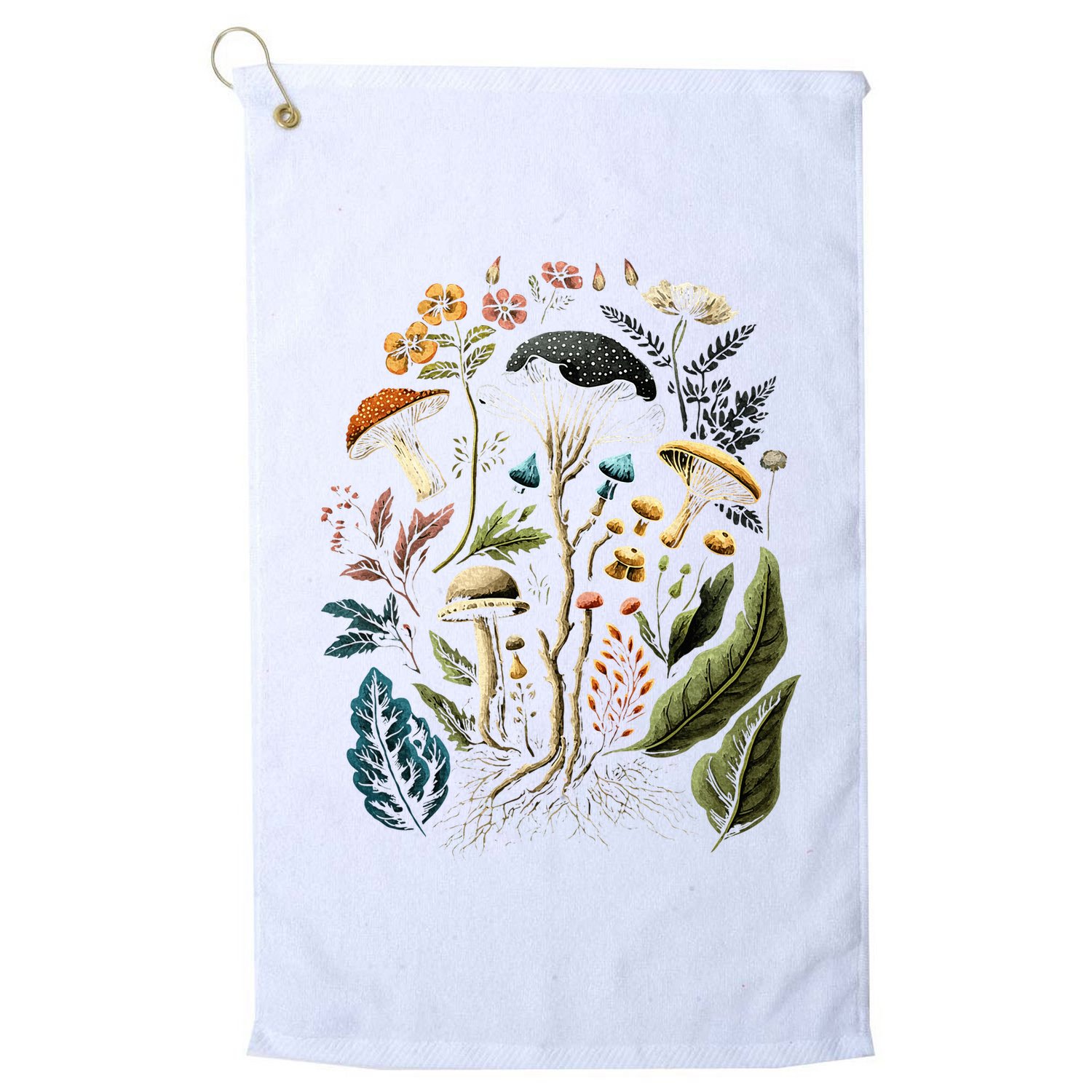 Cottagecore Aesthetic Mushrooms And Plants Golf Towel