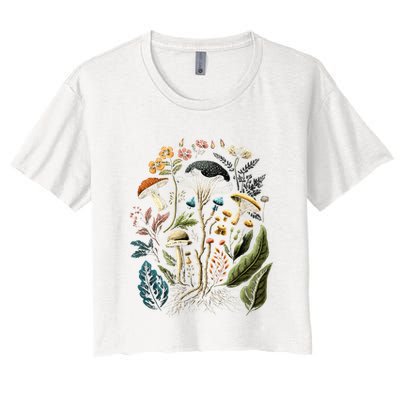 Cottagecore Aesthetic Mushrooms And Plants Crop Top