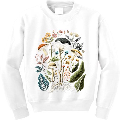 Cottagecore Aesthetic Mushrooms And Plants Kids Sweatshirt