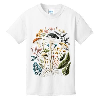 Cottagecore Aesthetic Mushrooms And Plants Kids T-Shirt