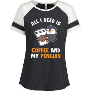 Coffee And My Penguin Sea Bird King Emperor Penguin Gift Enza Ladies Jersey Colorblock Tee