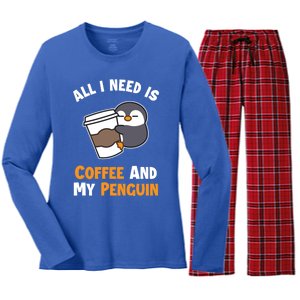 Coffee And My Penguin Sea Bird King Emperor Penguin Gift Women's Long Sleeve Flannel Pajama Set 