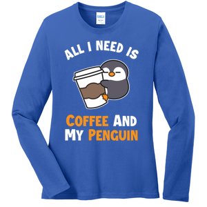 Coffee And My Penguin Sea Bird King Emperor Penguin Gift Ladies Long Sleeve Shirt