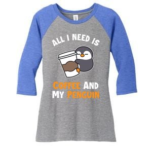 Coffee And My Penguin Sea Bird King Emperor Penguin Gift Women's Tri-Blend 3/4-Sleeve Raglan Shirt