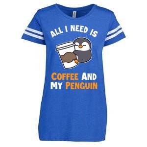 Coffee And My Penguin Sea Bird King Emperor Penguin Gift Enza Ladies Jersey Football T-Shirt