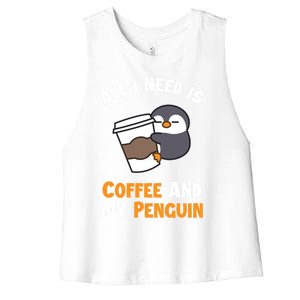 Coffee And My Penguin Sea Bird King Emperor Penguin Gift Women's Racerback Cropped Tank