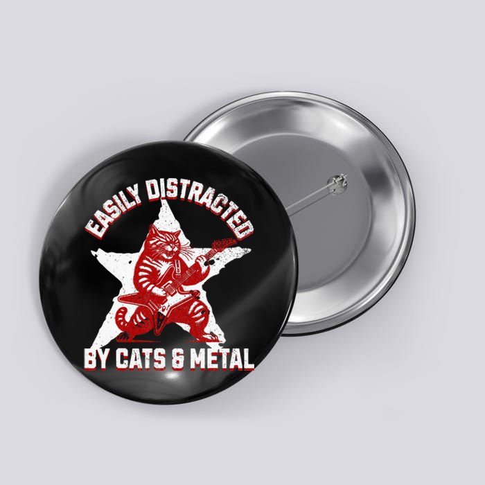 Cats And Metal Fan Music Metalhead Heavy Rock Star Cat Button