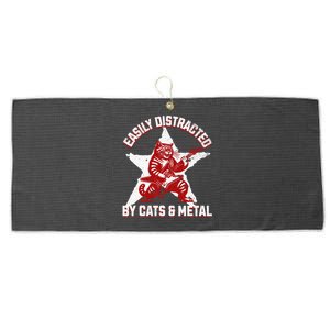 Cats And Metal Fan Music Metalhead Heavy Rock Star Cat Large Microfiber Waffle Golf Towel