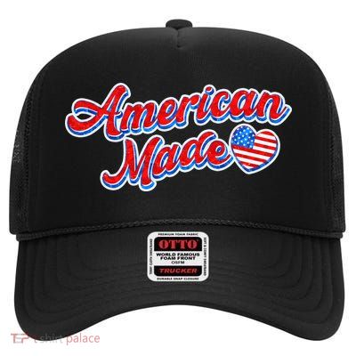 Cute American Made American USA Flag Heart High Crown Mesh Back Trucker Hat