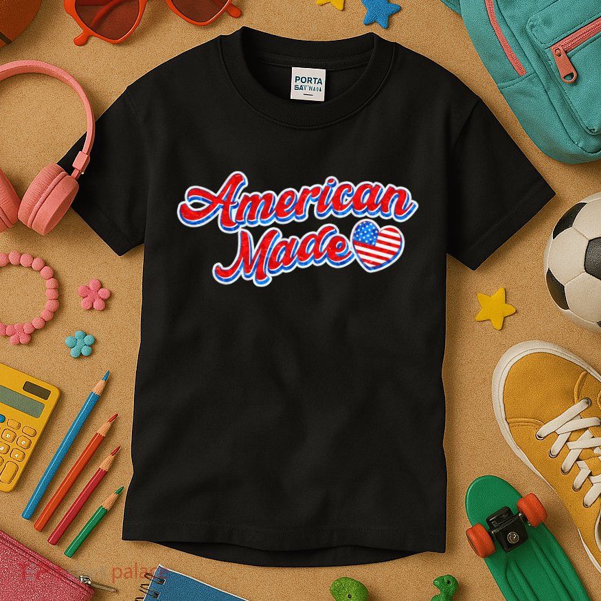 Cute American Made American USA Flag Heart Kids T-Shirt