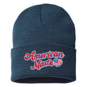 Cute American Made American USA Flag Heart Sustainable Knit Beanie