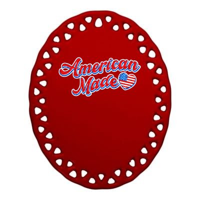 Cute American Made American USA Flag Heart Ceramic Oval Ornament