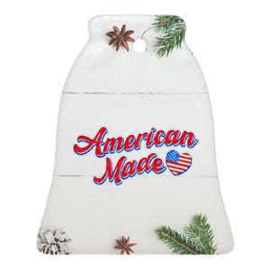 Cute American Made American USA Flag Heart Ceramic Bell Ornament