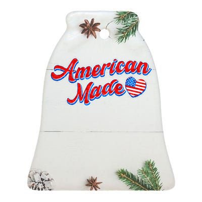 Cute American Made American USA Flag Heart Ceramic Bell Ornament