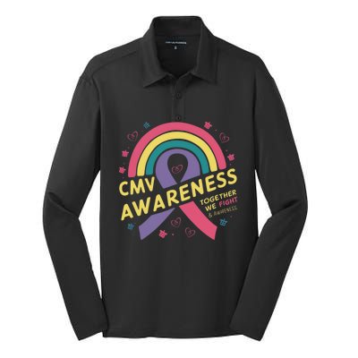 Cmv Awareness Month Ribbon Cmv Awareness Month Rainbow 2024 Gift Silk Touch Performance Long Sleeve Polo