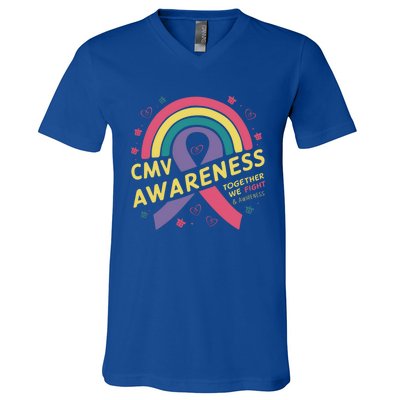 Cmv Awareness Month Ribbon Cmv Awareness Month Rainbow 2024 Gift V-Neck T-Shirt